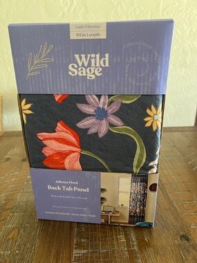 Wild Sage Julianna Floral Back Tab Curtain Panel - Navy with Red & Purple Floral